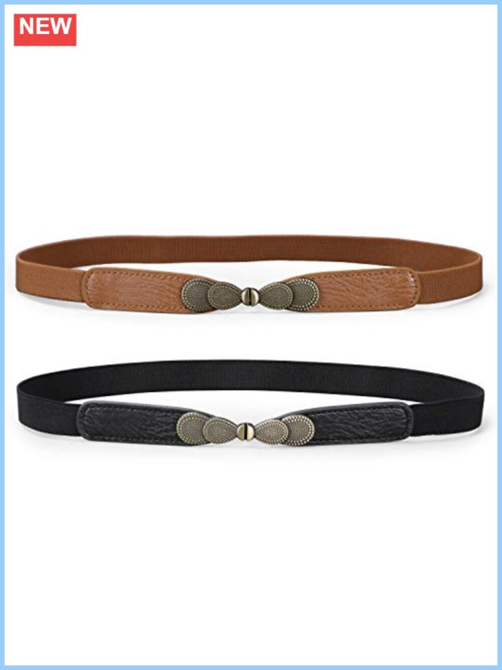Women Skinny Elastic Stretch Belt Retro Metal Buckle Thin Waist Dress Belt